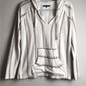 Ocean Drive striped baja hoodie in cream with yellow, blue, and red stripes